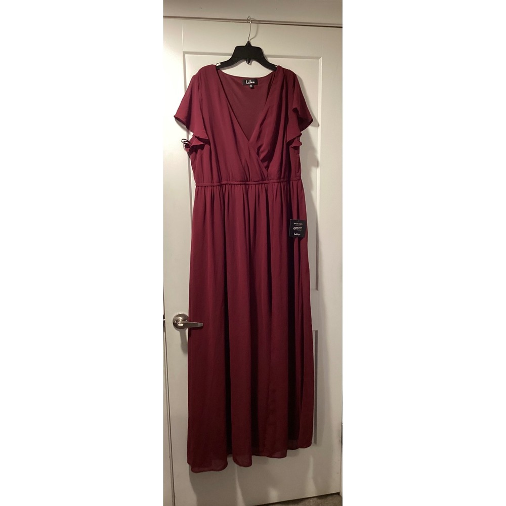 Lulus All About Love Burgundy Maxi Dress Chiffon Flutter Sleeve Formal 2XL NWT - Picture 2 of 11